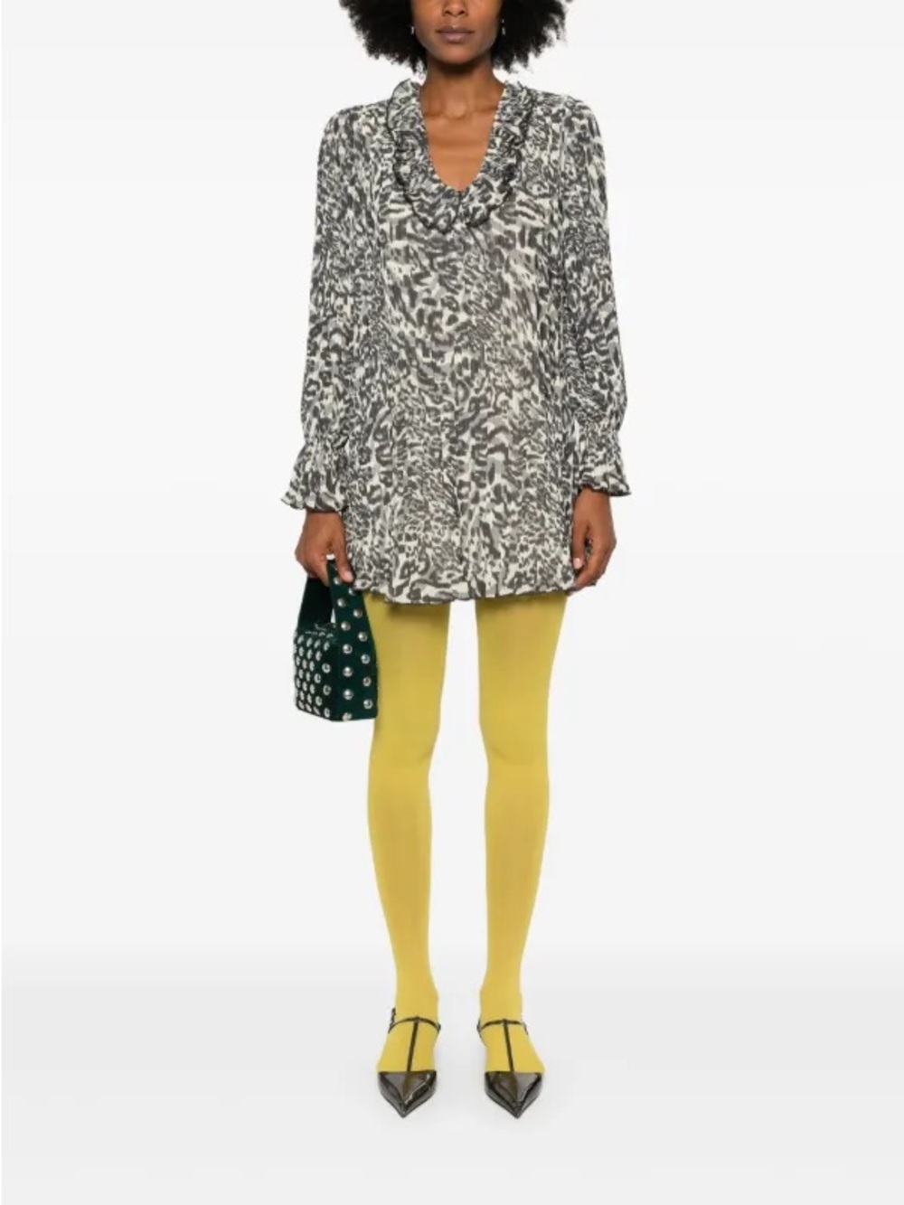 Ganni Pleated Animal Print Minidress